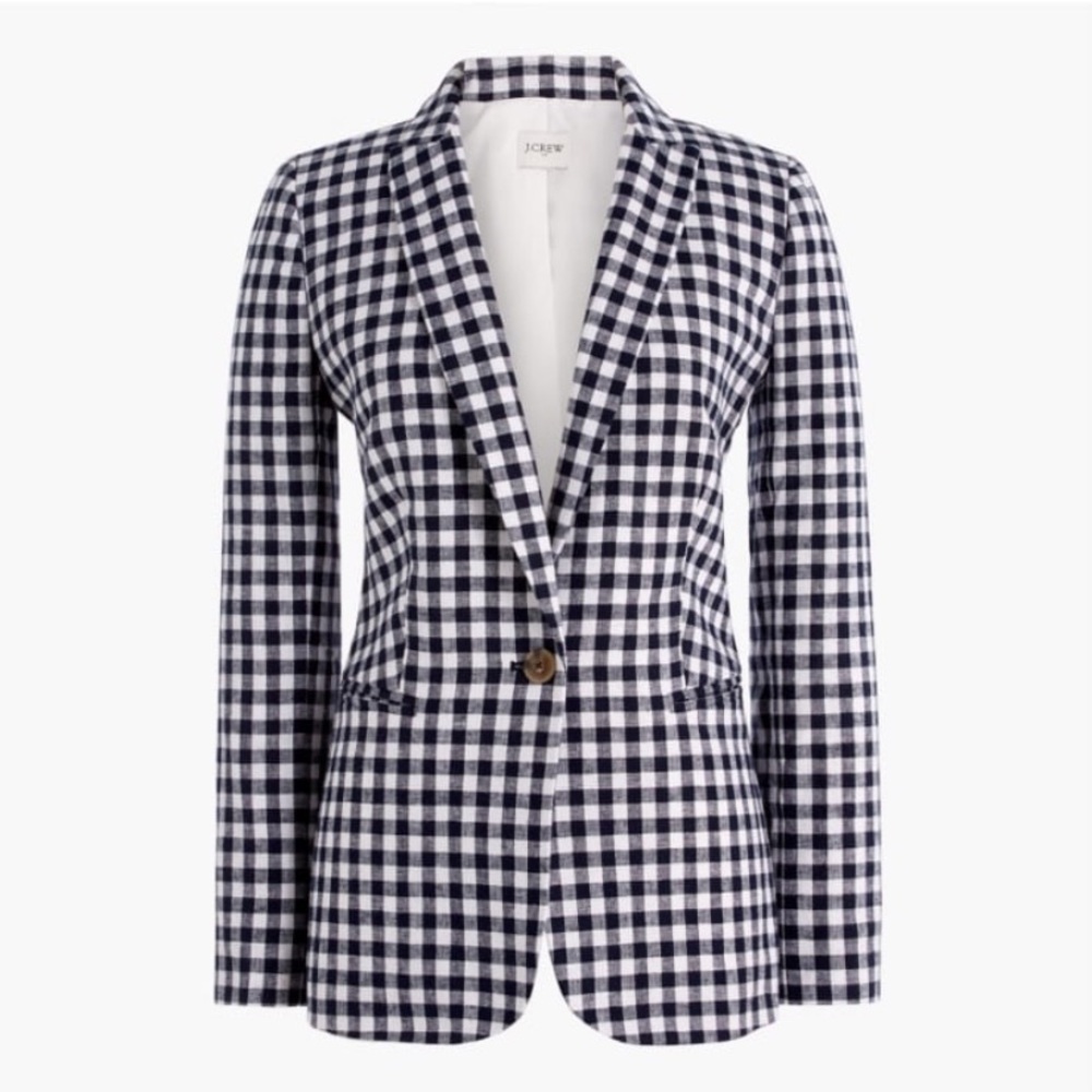 NWT J. Crew Navy Gingham Holland Linen Blazer